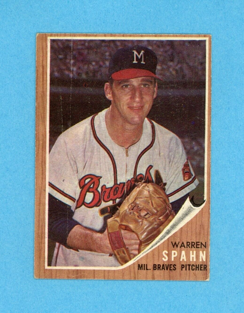 1962 Topps #100 Warren Spahn Milwaukee Braves Baseball Card EX o/c prt mks