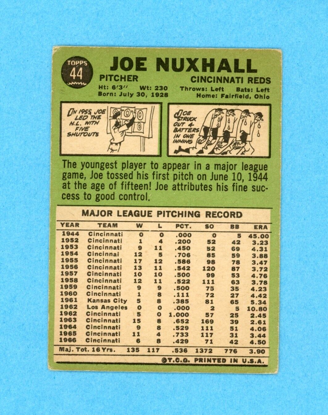 Joe Nuxhall Signed 1967 Topps Card #44 Auto w B&E Hologram