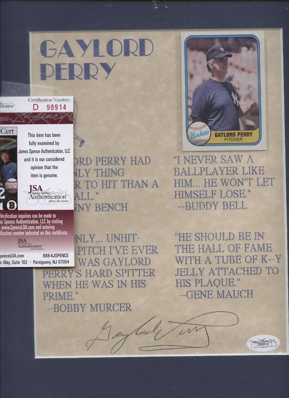 Gaylord Perry Autographed Quote Print Fleer Card JSA