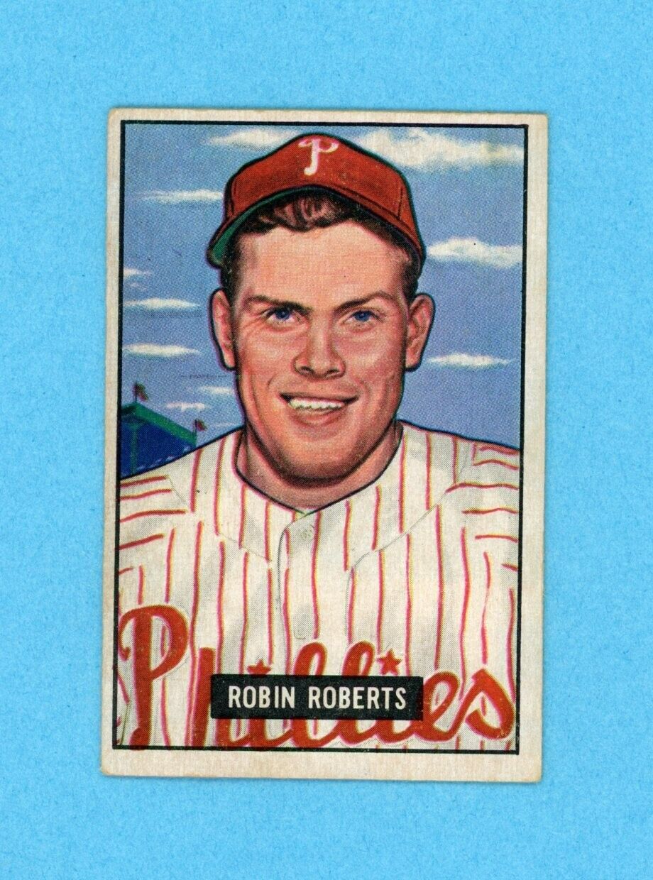 1951 Bowman #3 Robin Roberts Philadelphia Phillies Baseball Card E/E+ front pmbk