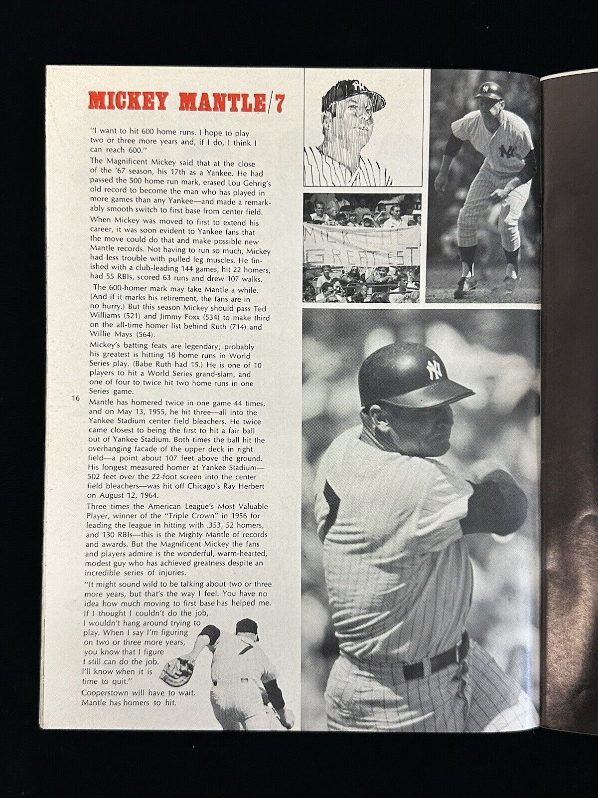 1968 New York Yankees Official Baseball Yearbook Roster of April 4 - EX