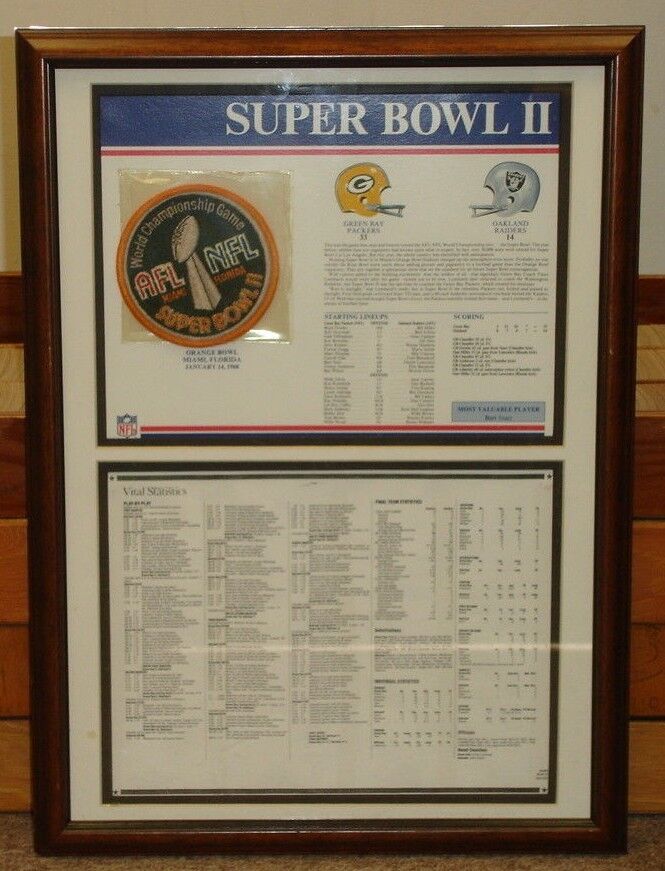 Super Bowl II Jan 14 1968 Packers Raiders Framed 16x21 Display w/ Replica Patch