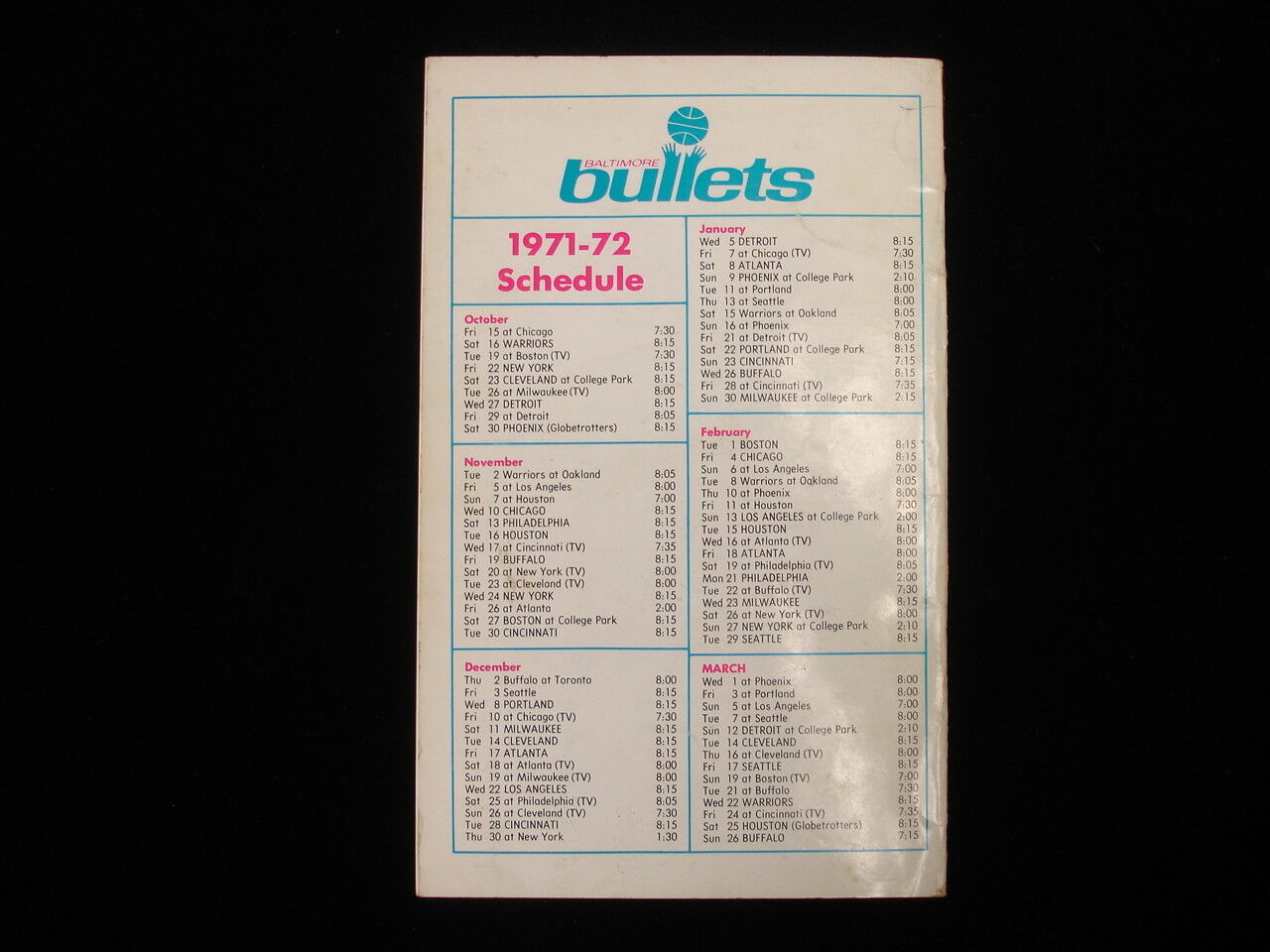 1970-71 Baltimore Bullets NBA Media Guide