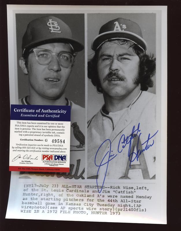 1973 Catfish Hunter All Star Autographed Wire Photo PSA