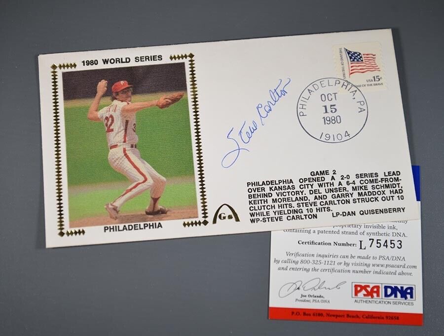 Steve Carlton Signed FDC Cachet Envelope 10/15/80 PSA/DNA Auto