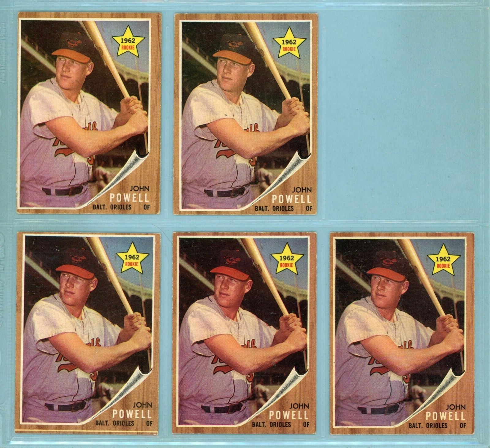 1962 Topps #99 Boog Powell Rookie Lot of 5 Baseball Cards V/E - EX+