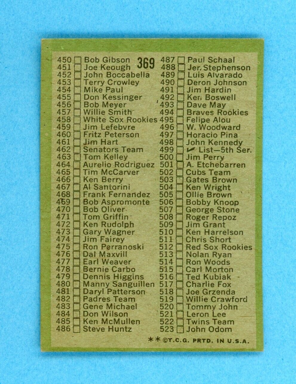 1971 Topps #369 4th Series Checklist Baseball Card EX+ - Ex/Mt unchecked