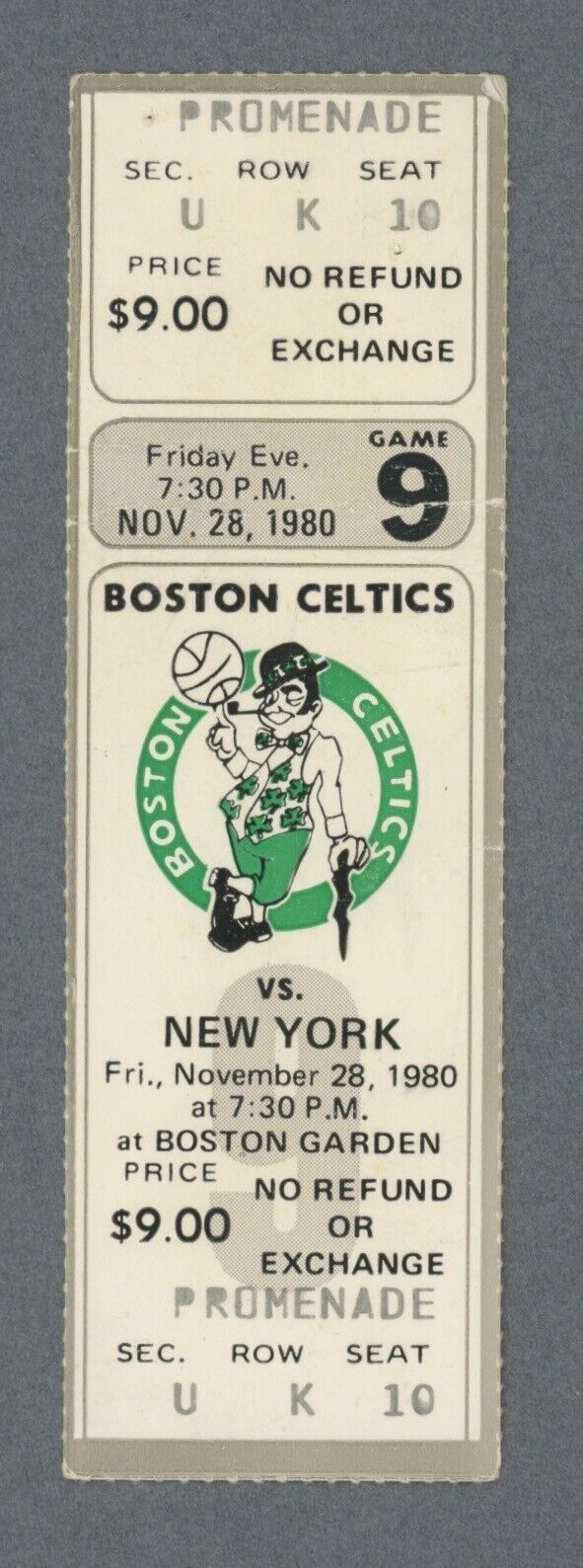 11/28/80 Boston Celtics Full Ticket vs New York Knicks • Larry Bird 23 points