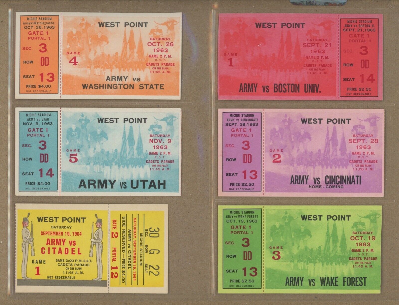 Lot of 34 different 1951-76 Army Football Home Game Ticket Stubs