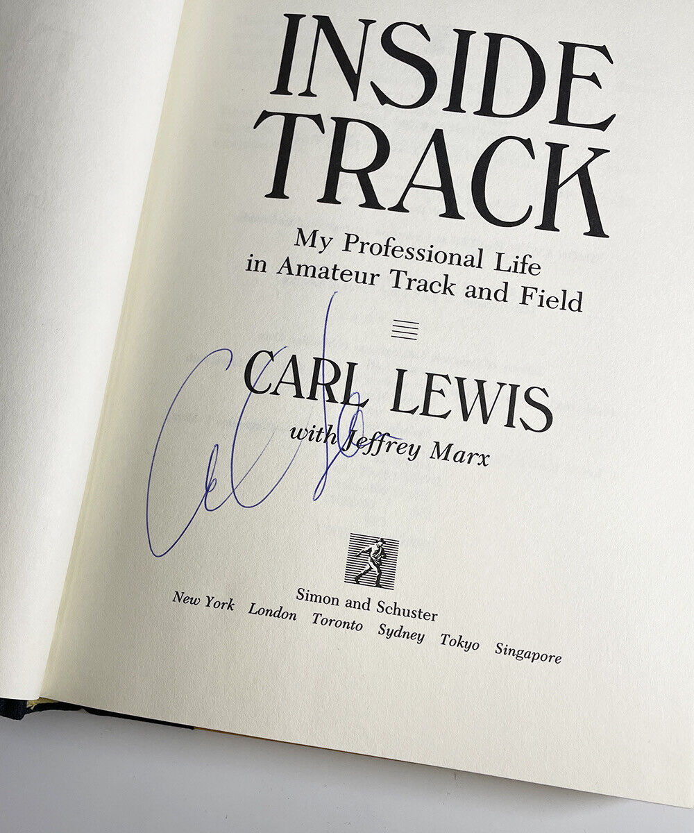 Carl Lewis Signed Book “Inside Track” Inscribed to Mike w B&E Hologram