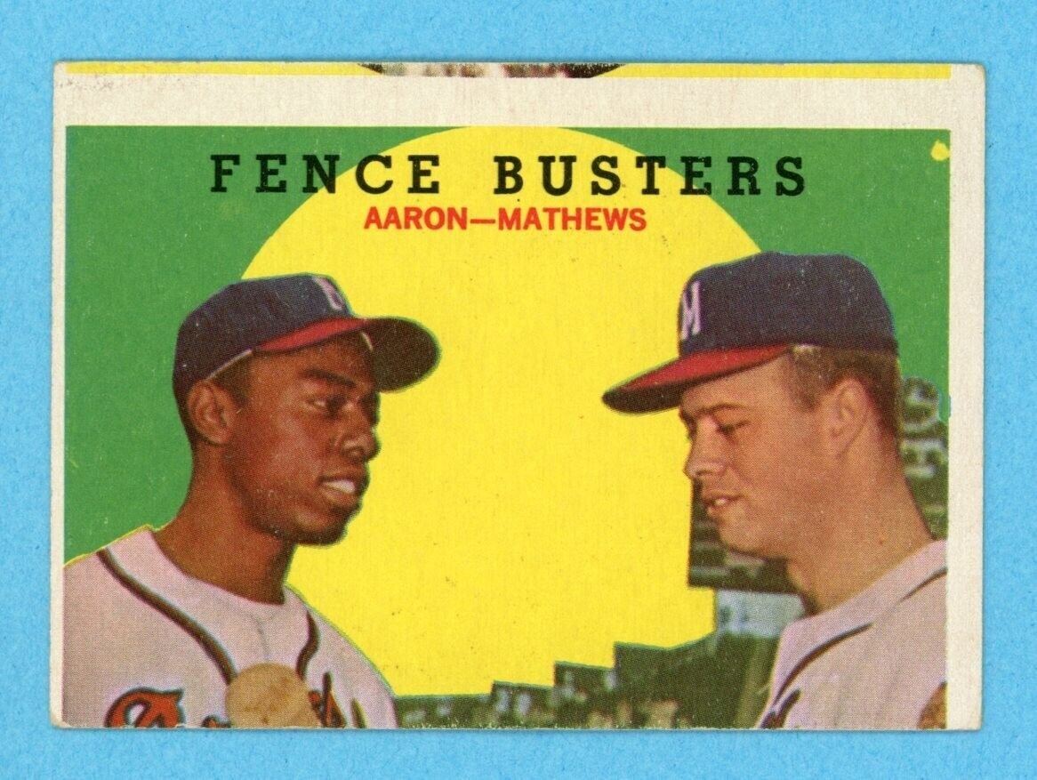 1959 Topps #212 Fence Busters Aaron-Mathews Milw Braves Baseball Card EX o/c mc