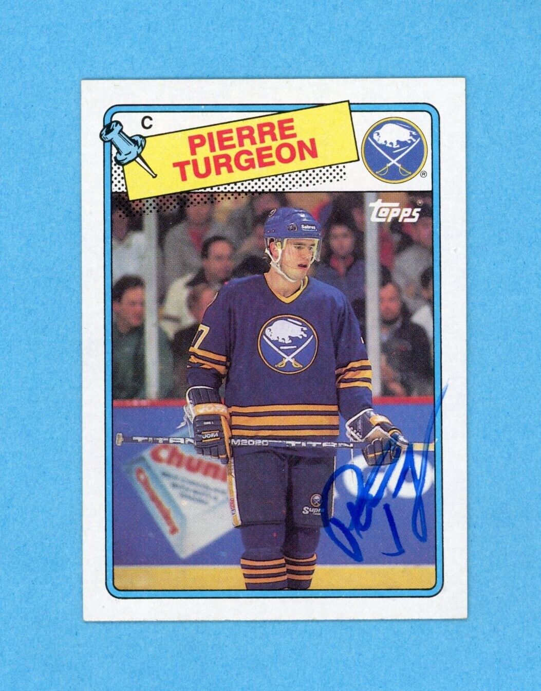 Pierre Turgeon Buffalo Sabres 1988-89 Topps #194 Autographed Rookie Hockey Card