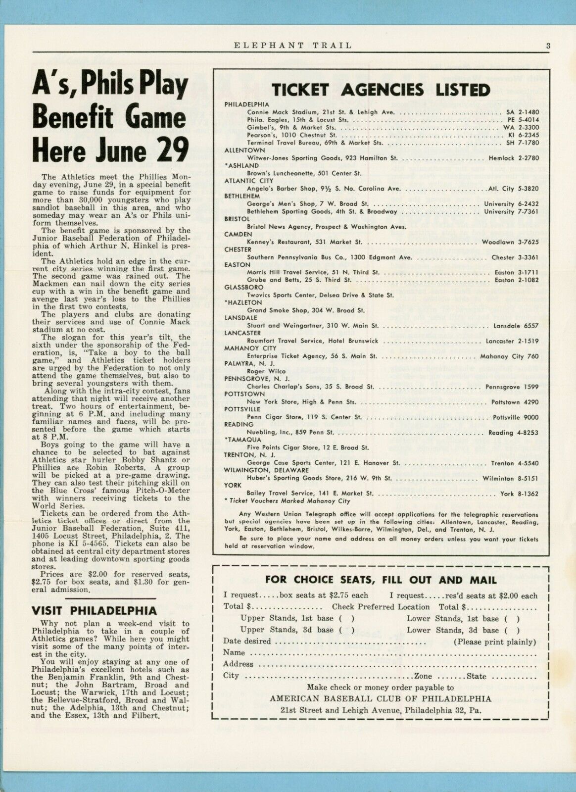 Along The Elephant Trail June 1953 Philadelphia Athletics Newsletter