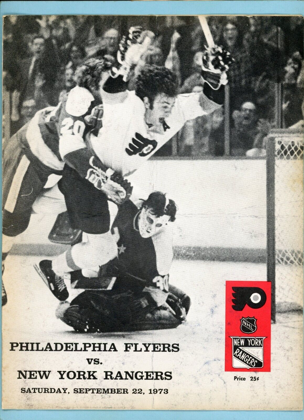 September 22, 1973 NHL Pre Season Game NY Rangers vs Philadelphia Flyers Program