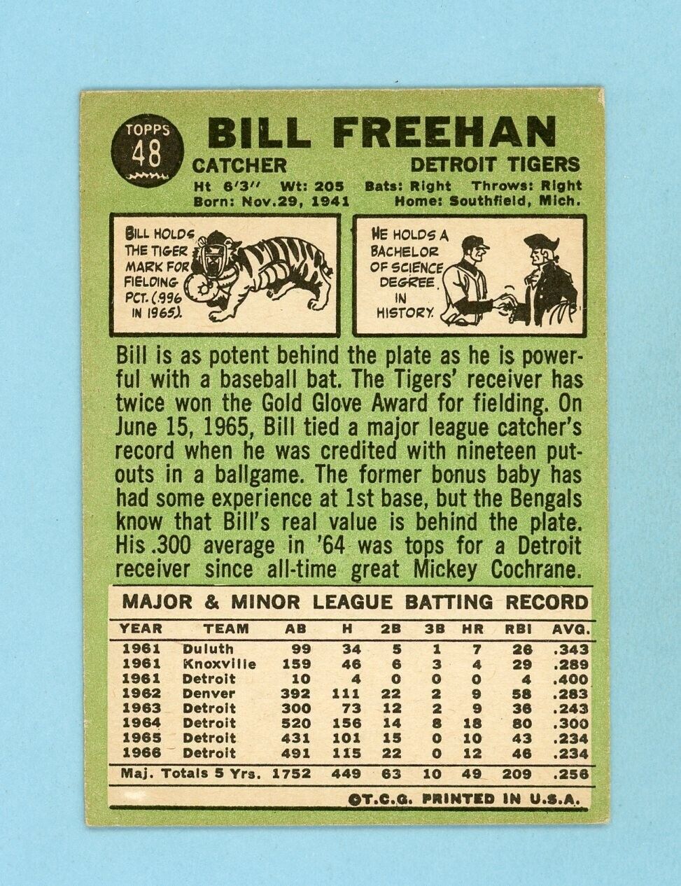 1967 Topps #48 Bill Freehan Detroit Tigers Baseball Card EX