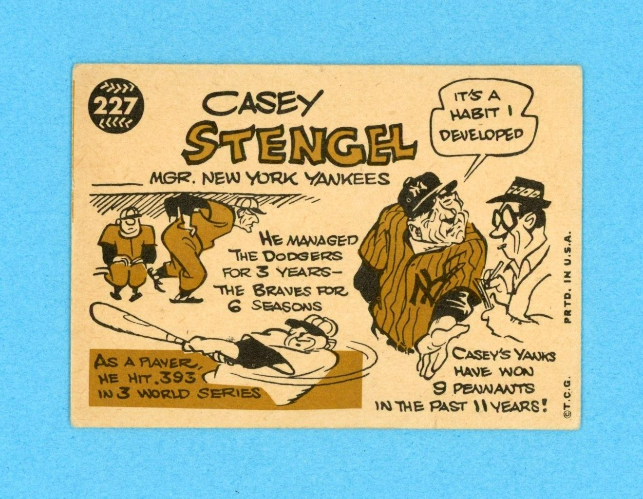 1960 Topps #227 Casey Stengel New York Yankees Baseball Card VG+