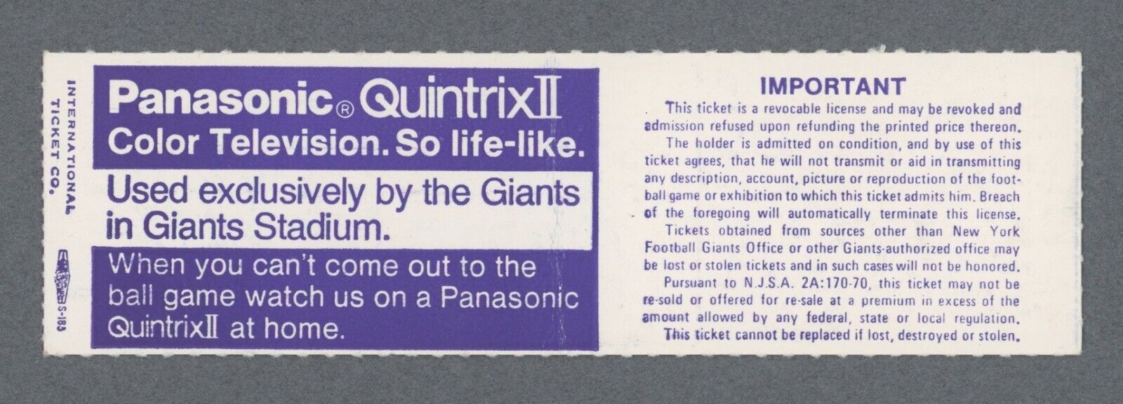 9/18/77 Washington Redskins vs New York Giants Full Ticket