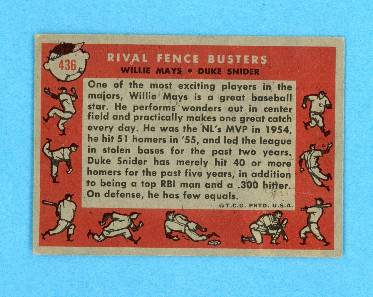 1958 Topps #436 Rival Fence Busters Mays - Snider Baseball Card Low Grade