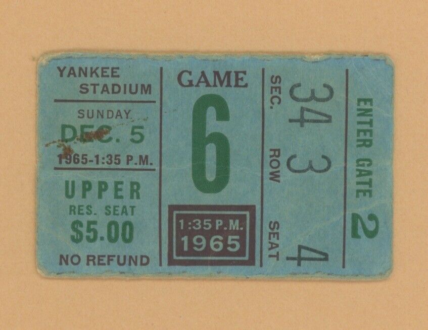 12/5/65 Pittsburgh Steelers at New York Giants Ticket Stub