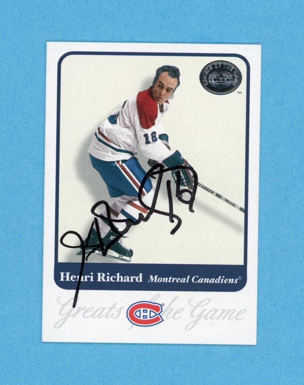 Henri Richard Signed 2001 Fleer Greats of the Game Card #13 with B&E Hologram