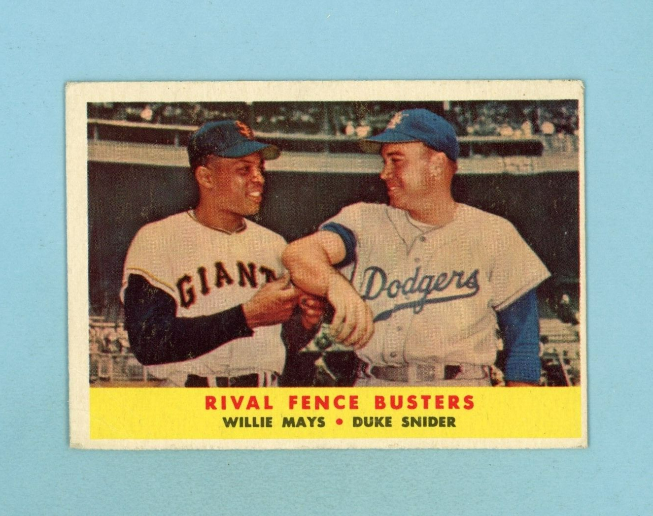 1958 Topps #436 Rival Fence Busters Mays, Snider Baseball Card Low Grade