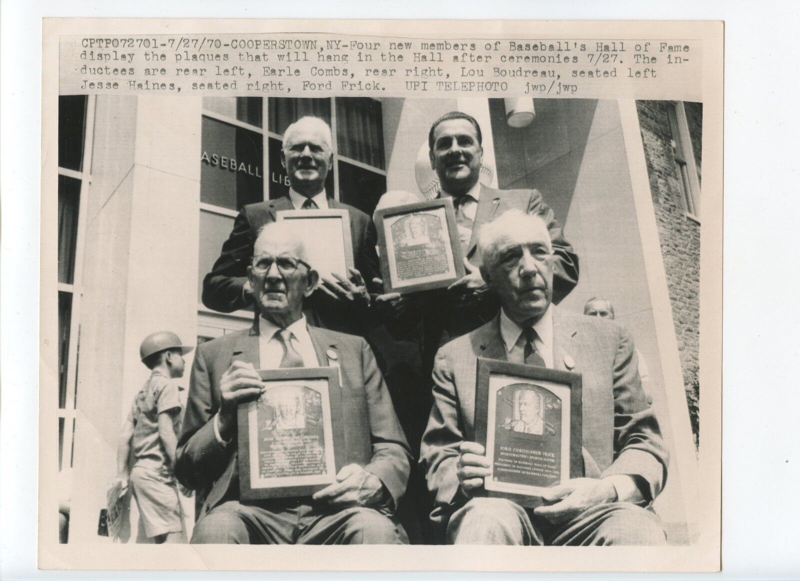 Original July 27 1970 Hall of Fame Induction Combs Boudreau 8 X 10 Wire Photo