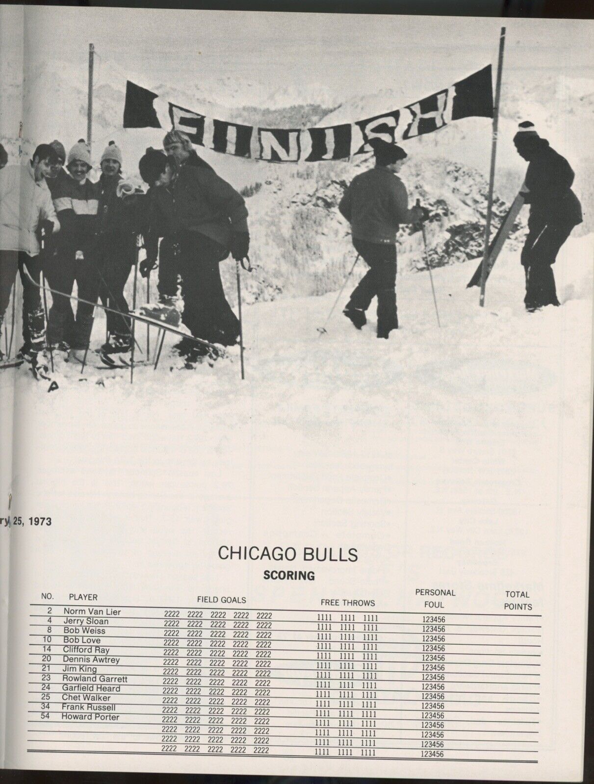 2/25/73 Game Program • Chicago Bulls vs Seattle Supersonics • Unscored