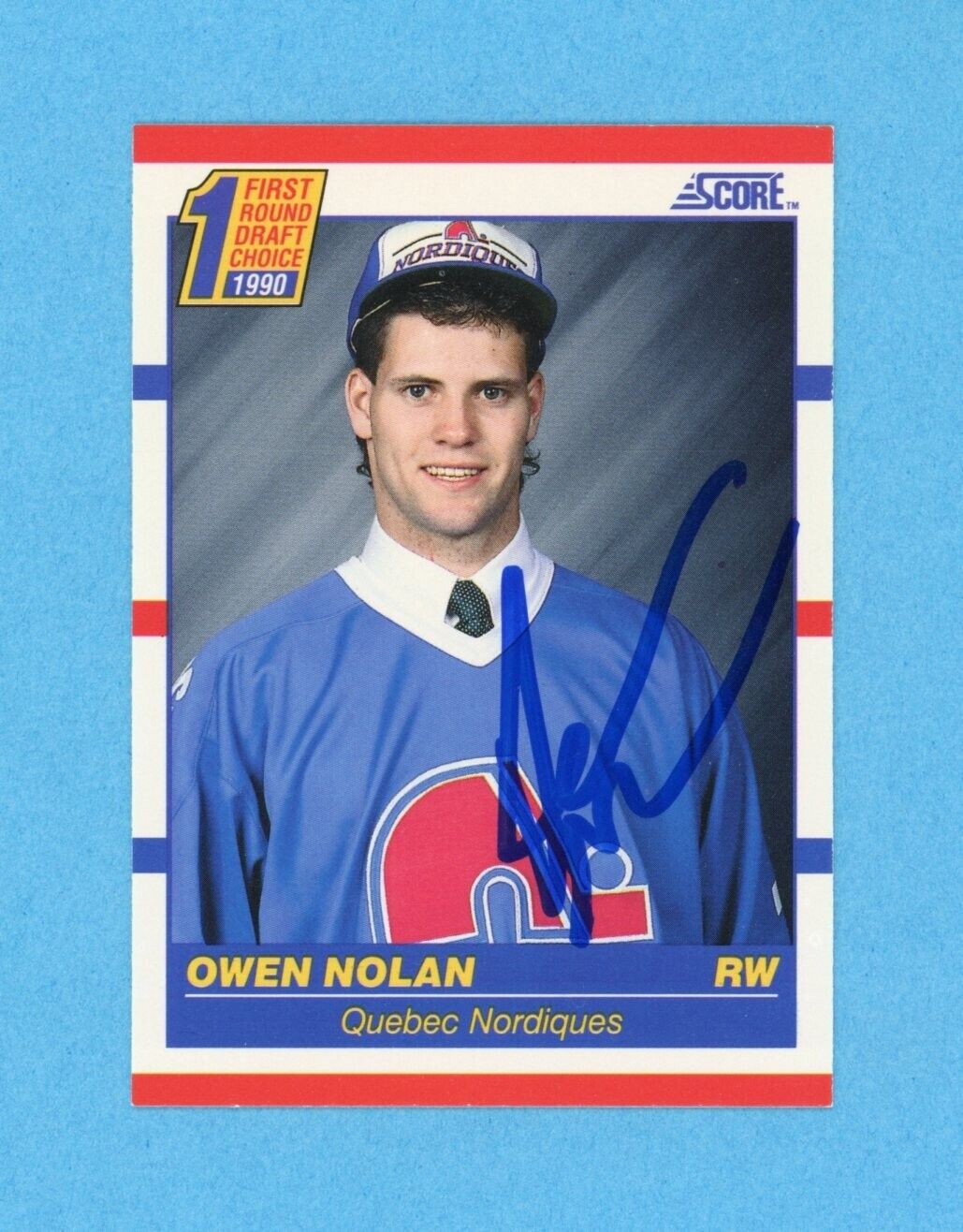 Owen Nolan Quebec Nordiques 1990-91 Score #435 Autographed Rookie Hockey Card