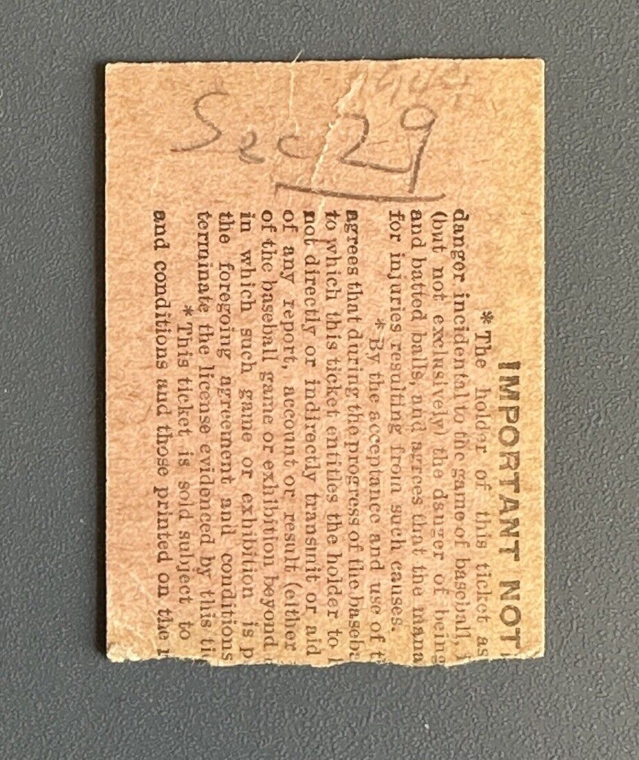 Oct 2 1949 NY Yankees Ticket Stub vs Red Sox - Yankees Win Pennant on Last Day!