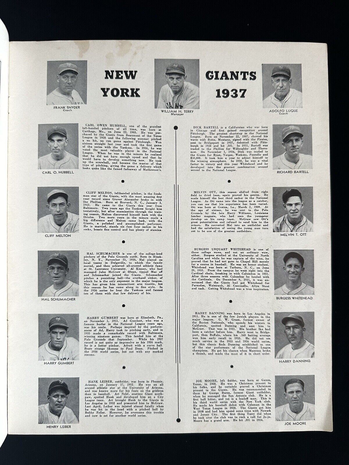 1937 NY Giants World Series Program vs NY Yankees Scored @ Polo Grounds Game 3