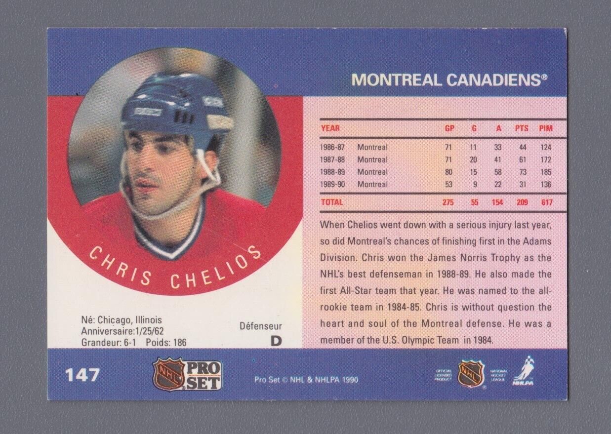 Chris Chelios 1990 Pro Set Signed Card Auto with B&E Hologram