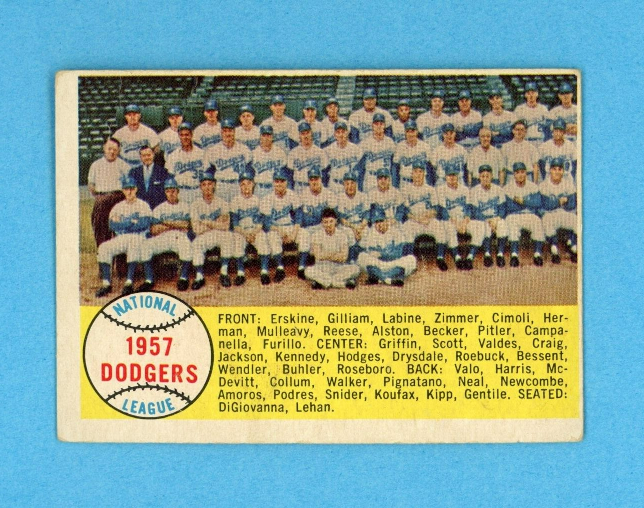 1958 Topps #71 1957 Dodgers Team Baseball Card Low Grade