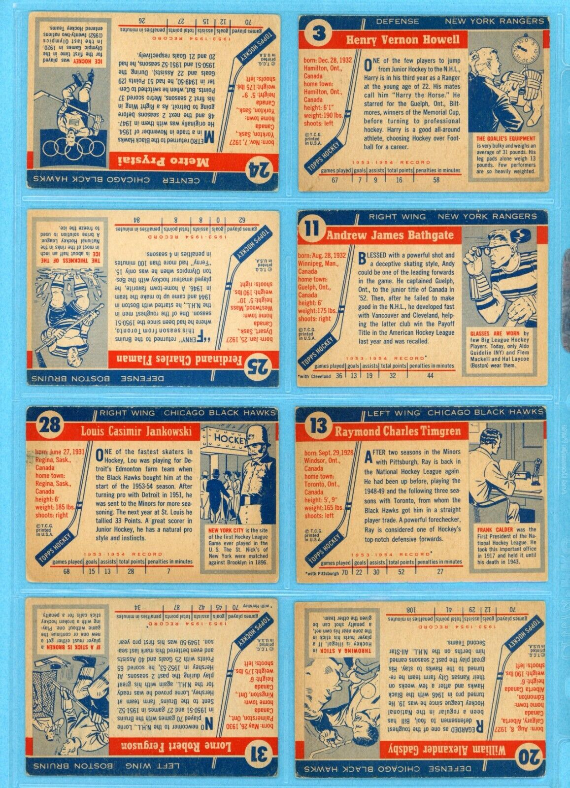 1954-55 Topps Starter Set Lot of 11 Different Hockey Cards Vg/Ex