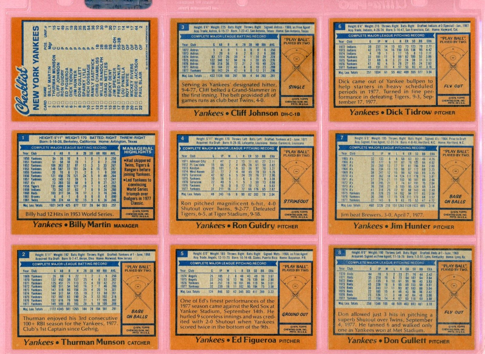 1978 Topps Burger King NY Yankees Complete Set of 23 Baseball Cards Ex/Mt - NM