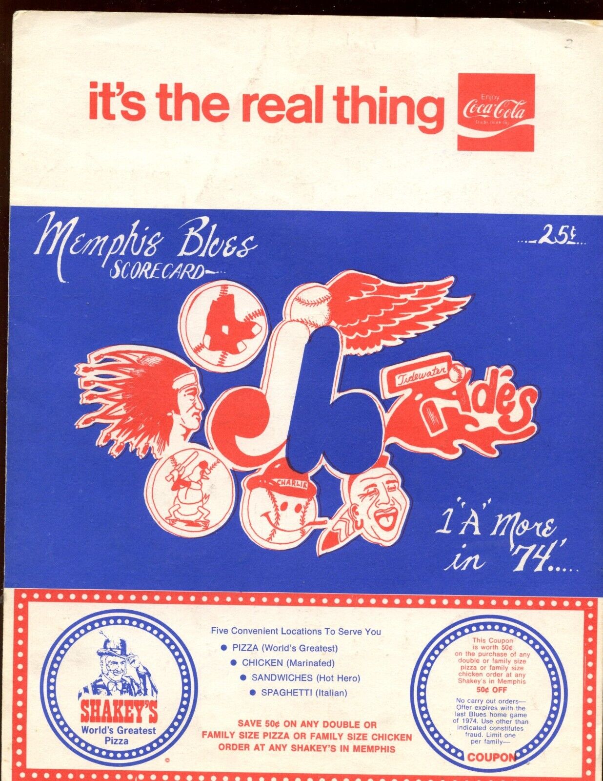 1974 Minor League Baseball Program Memphis Blues EX