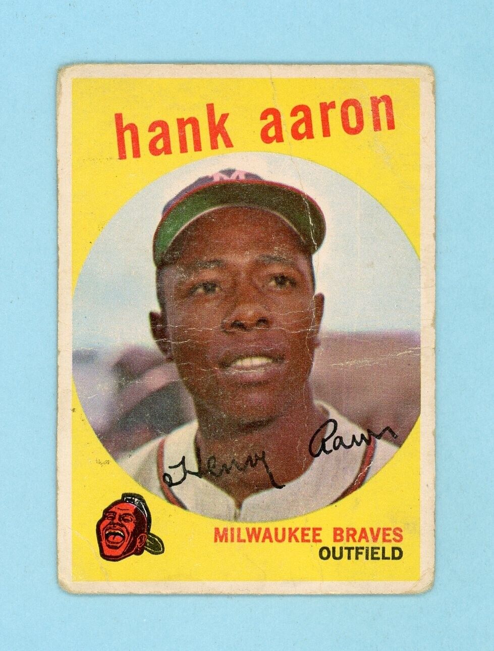 1959 Topps #380 Hank Aaron Milwaukee Braves Baseball Card Low Grade