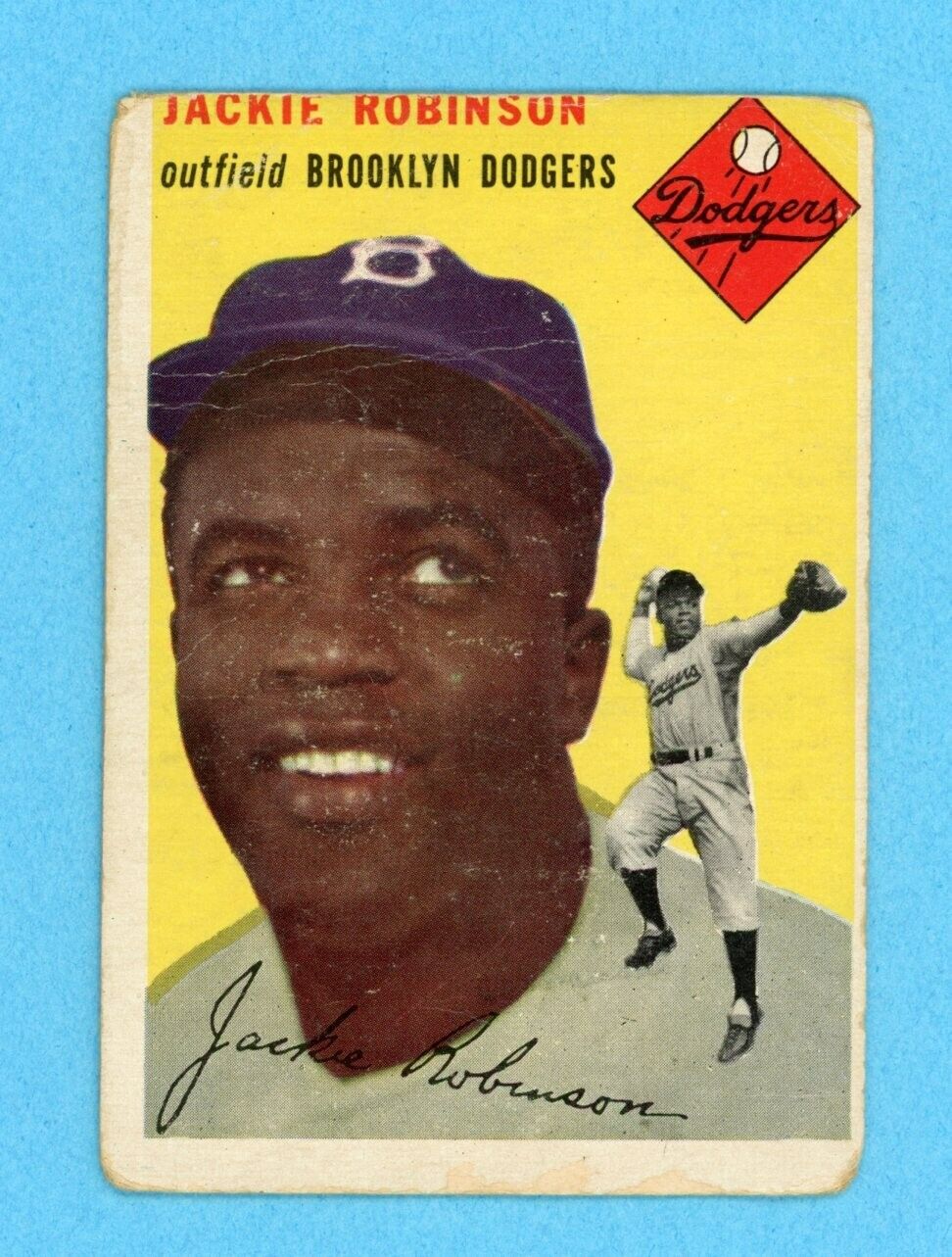 1954 Topps #10 Jackie Robinson Brooklyn Dodgers Baseball Card Low Grade