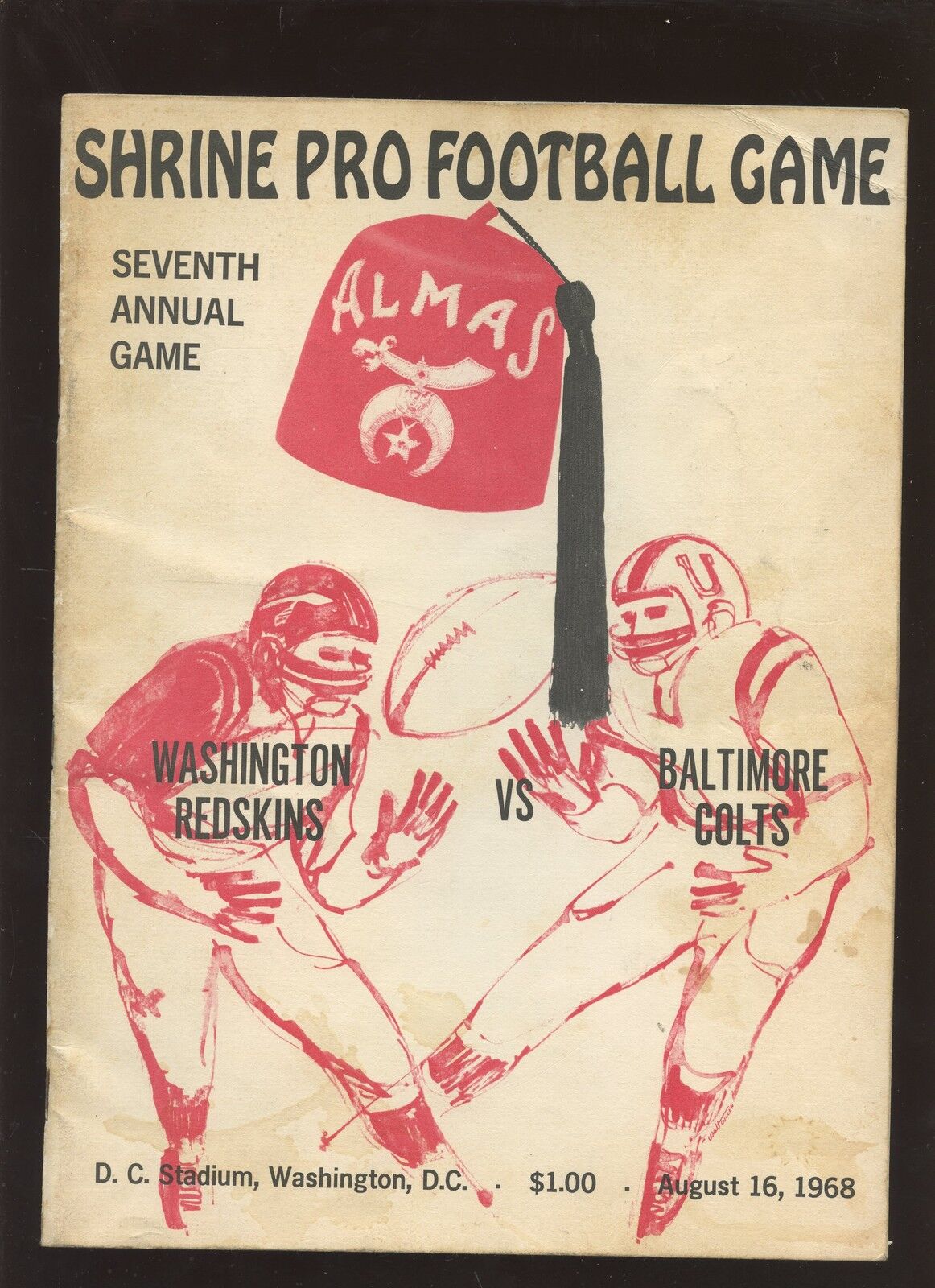 August 16 1968 NFL Football Program Baltimore Colts at Washington Redskins VGEX