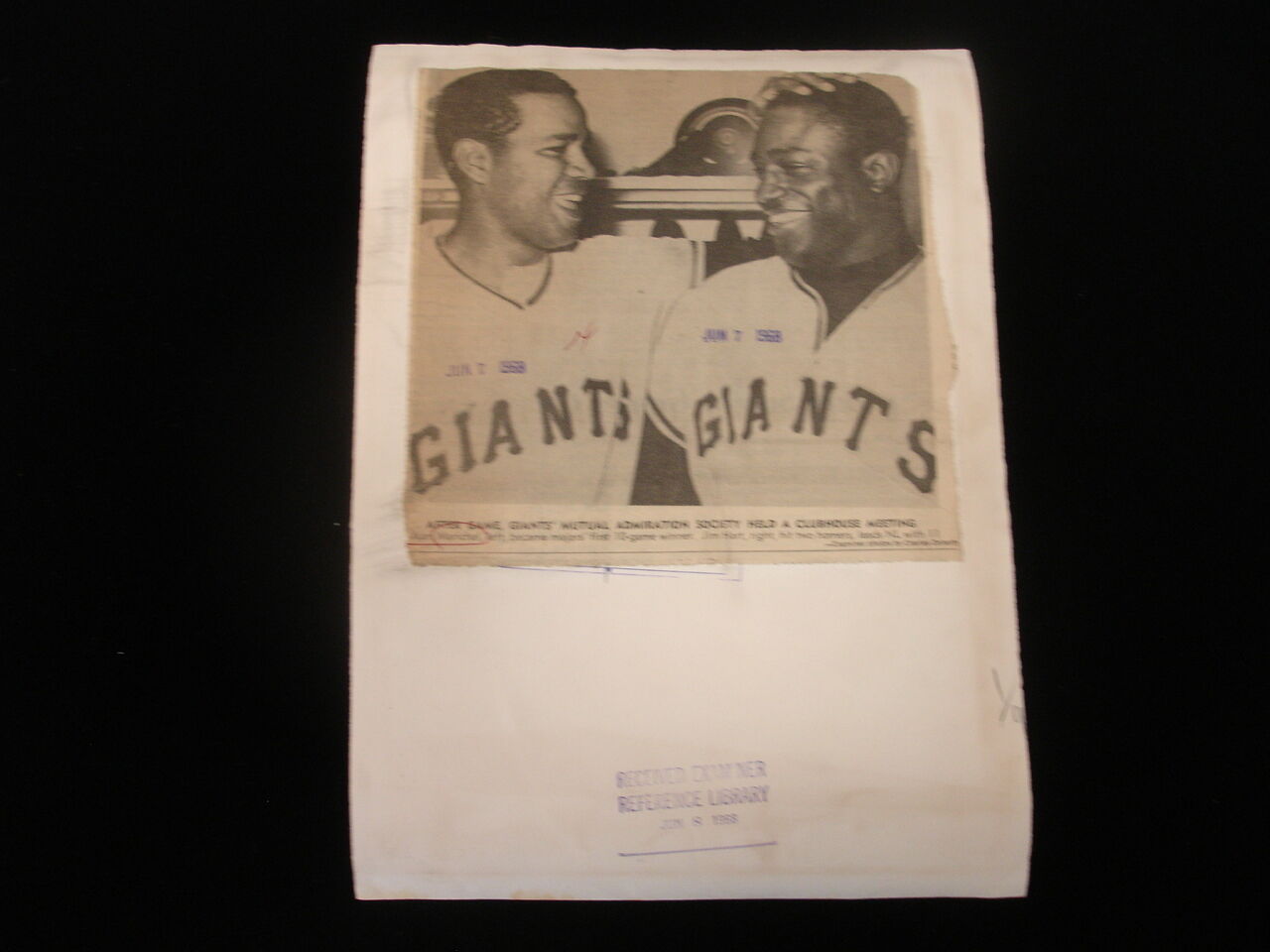 1968 Juan Marichal & Jim Hart Original Wire Photograph - 8" x 11 + 1/2" 