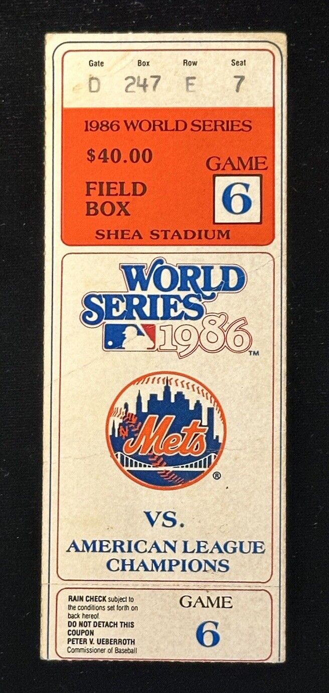 1986 Mets World Series Ticket Stub (Orange) Game 6 vs Red Sox Bill Buckner Error