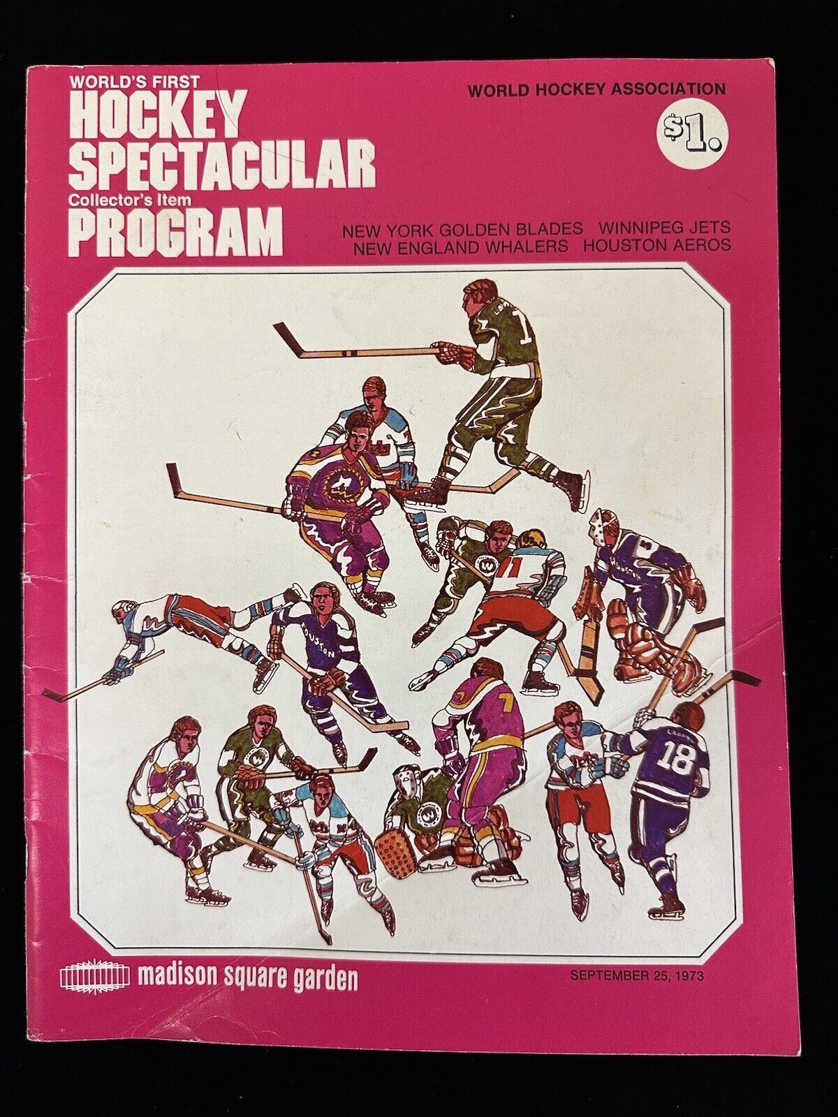 Sept 25 1973 WHA Hockey Spectacular Program @ MSG w/Ticket Stub & Hull Autograph