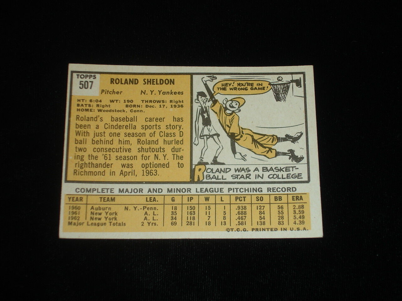 1963 Topps Baseball High Number Card-Roland Sheldon-NY Yankees-EX+