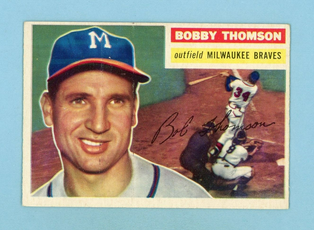 1956 Topps #257 Bobby Thomson Milwaukee Braves Baseball Card E+ - EM oc prt mks