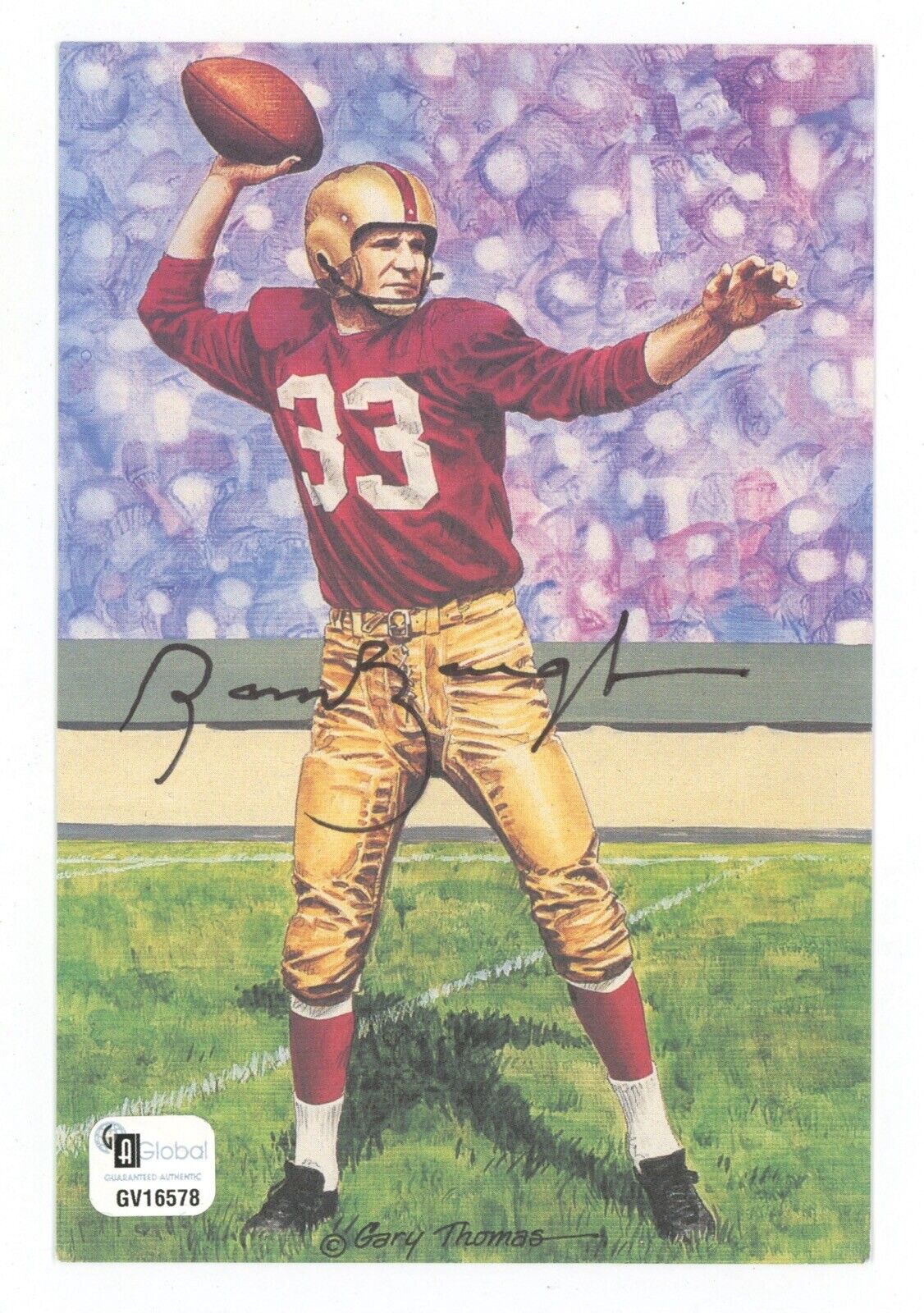 Sammy Baugh Signed NFL HOF Goal Line Art Postcard w B&E Hologram