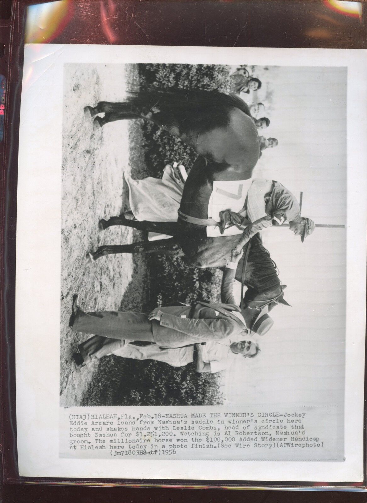 Original Feb 18 1956 Nashua Wins Horse Racing Wire Photo 