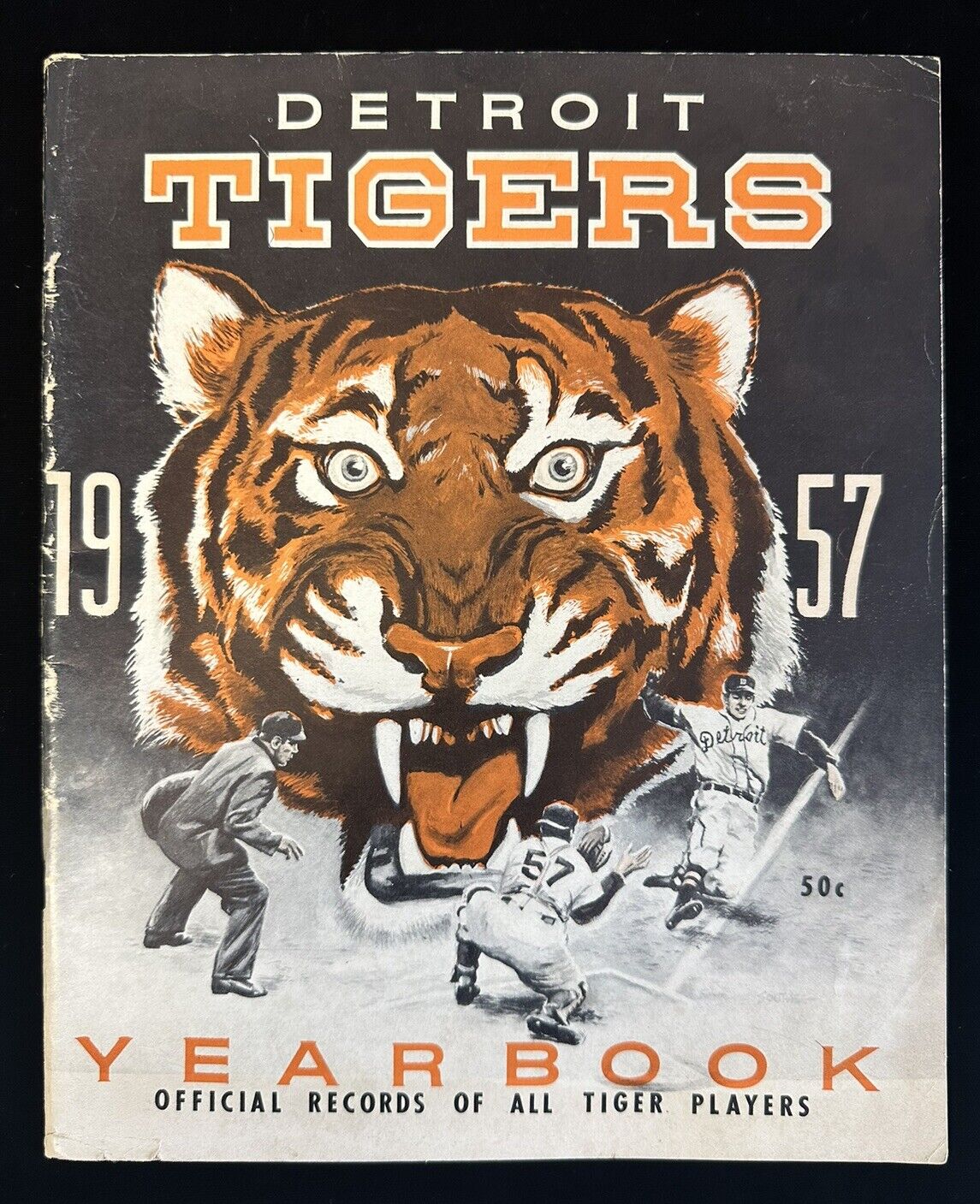 Original 1957 Detroit Tigers Official Baseball Yearbook w/ Al Kaline VG-EX/EX