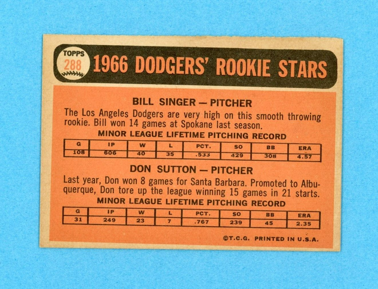 1966 Topps #288 Don Sutton Los Angeles Dodgers Rookie Baseball Card E+-E/M sw