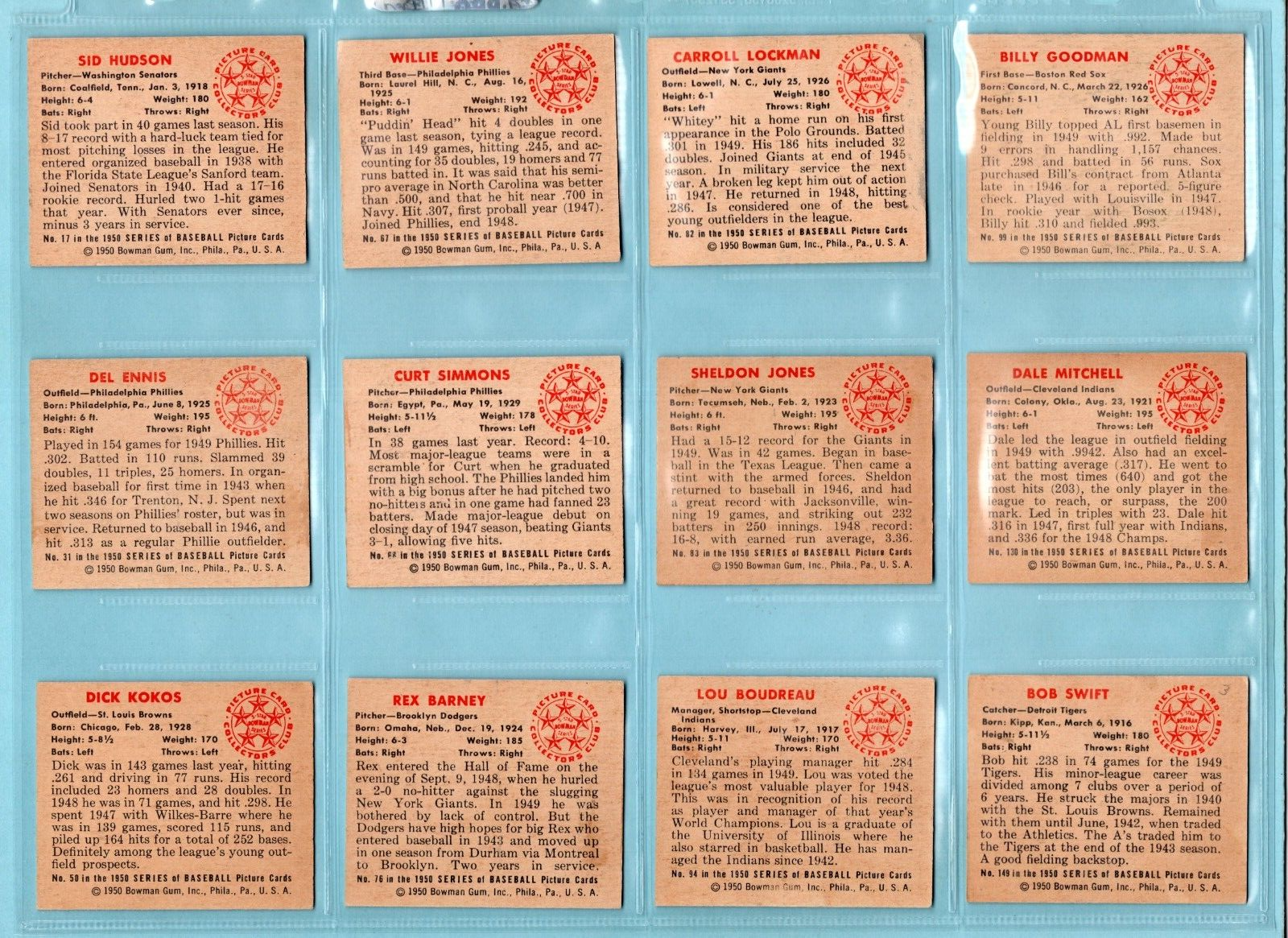 1950 Bowman Starter Set Lot of 21 Different Baseball Cards EX+ - Ex/Mt