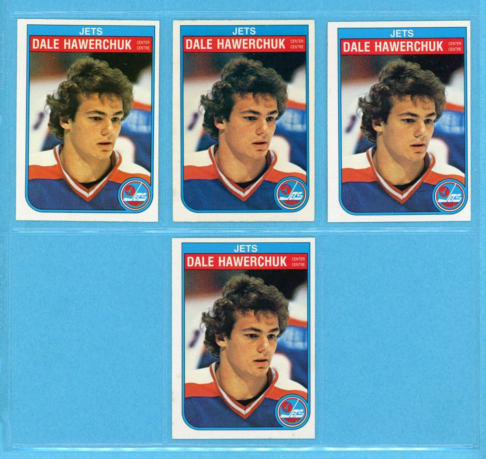 Lot of 4 1982-83 OPC #380 Dale Hawerchuk Winnipeg Jets Rookie Hockey Cards mx gd