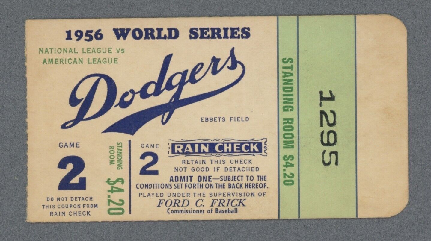 1956 World Series Ticket Stub NY Yankees vs Brooklyn Dodgers at Ebbets Field